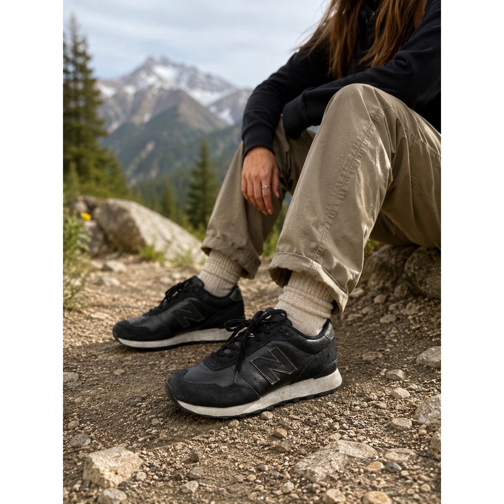 New Balance 515 Sneakers Womens 8.5 Black Leather Suede Retro Casual Shoes
